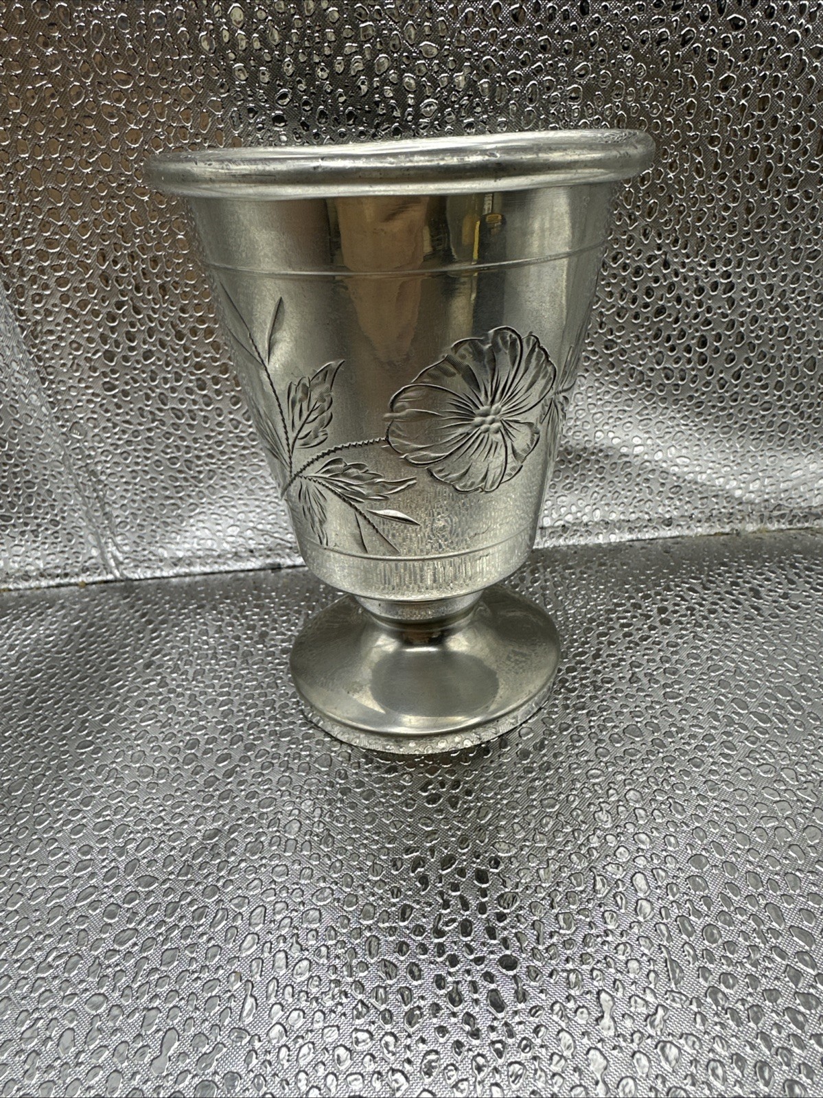 ManhattanQuadruple Plated Silver Etched Footed Cup 4.25”x3.5”