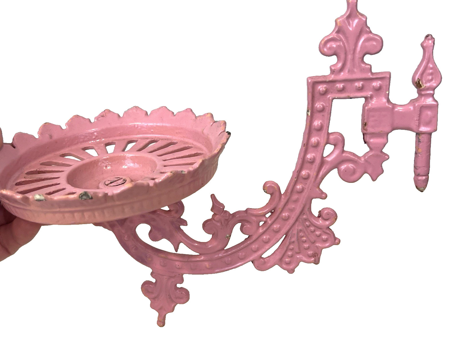 Vintage Pink Cast Iron Wall Mount Sconce Oil Lamp Lantern Swing Arm NO Bracket