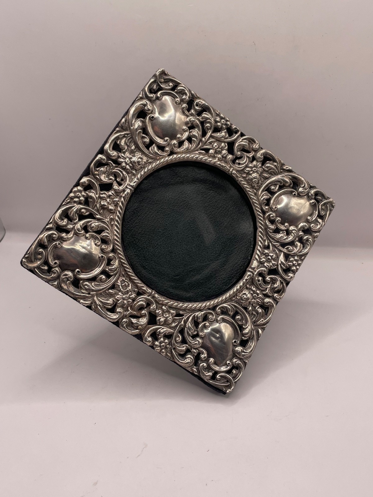 Photo frame solid silver Antique square diamond shape 1901 Matthew John Jessop
