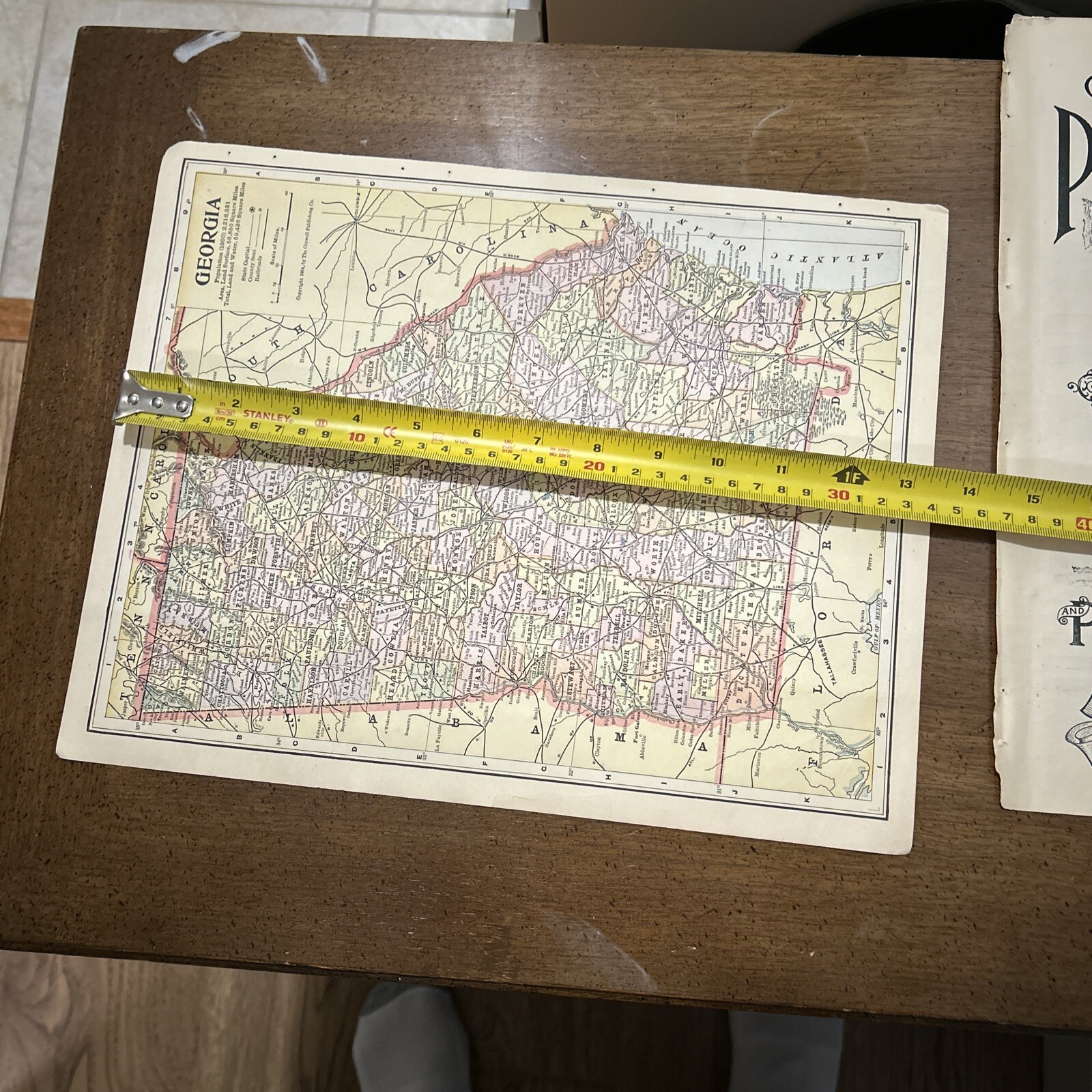 Antique Colorful 1908 Map Of Georgia 13.5 x 10.5 Inches