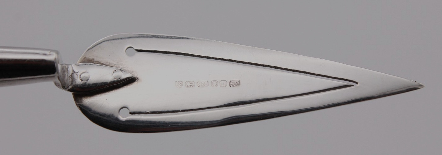 Sterling Silver Boxed Trowel Shape Bookmark, London 2003