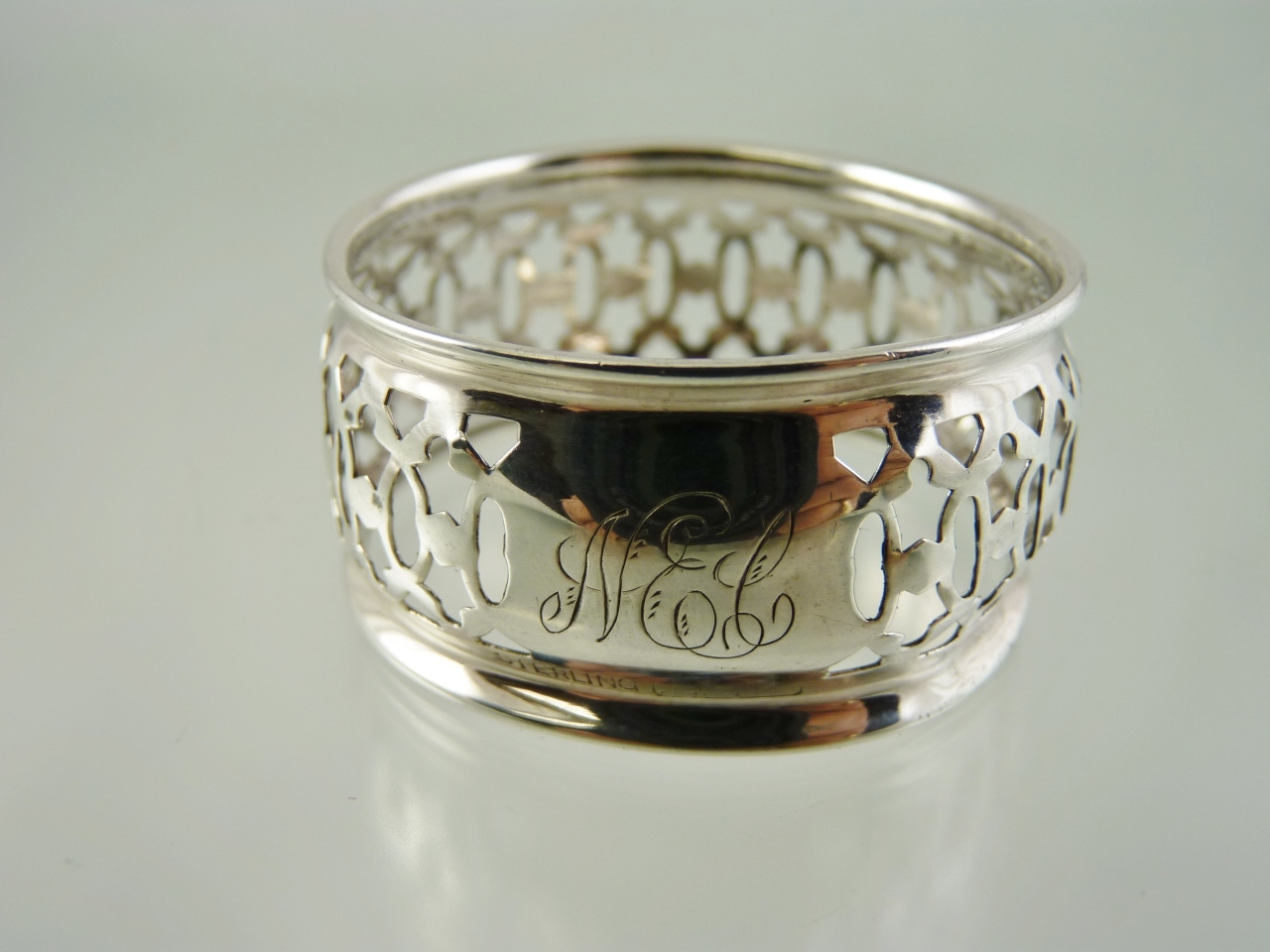 PLAIN PIERCED CONVEX NAPKIN RING BY BIRKS RODEN BROS STERLING “AEC”