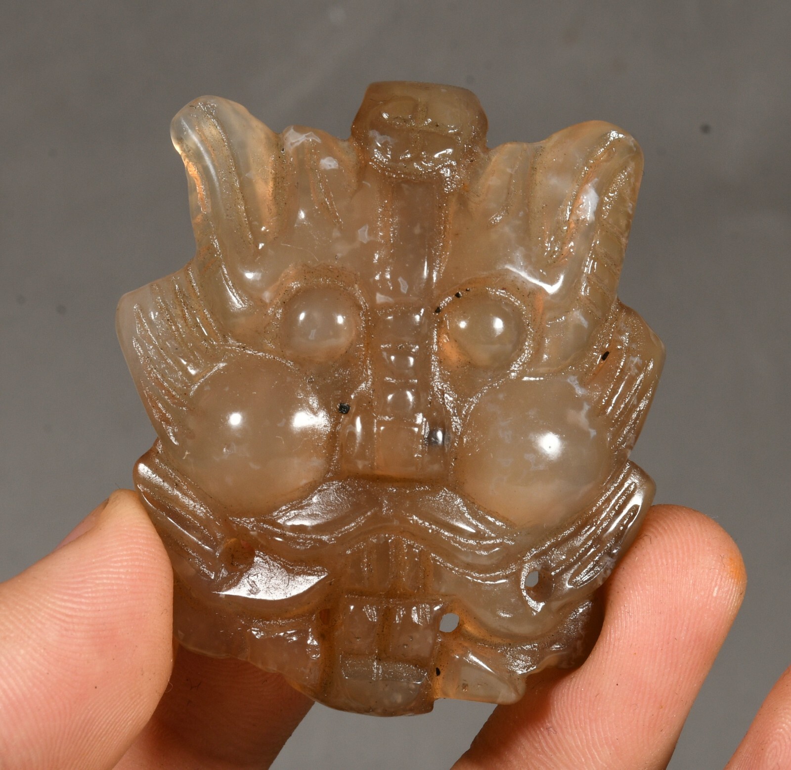 2.1″ Old Tibet Agate Onyx Fengshui Beast Face People Belt Buckle Belt Fastener