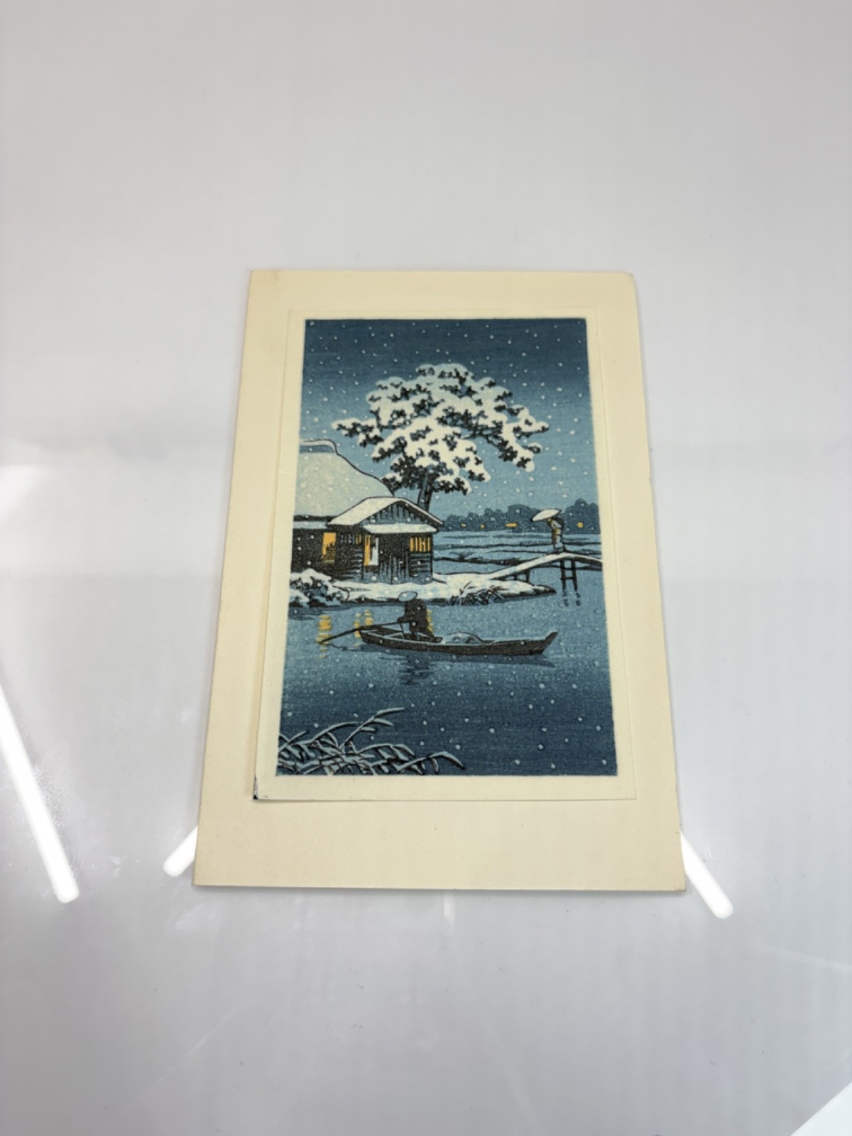 Hasui Kawase Woodblock Print Snow at Funabori