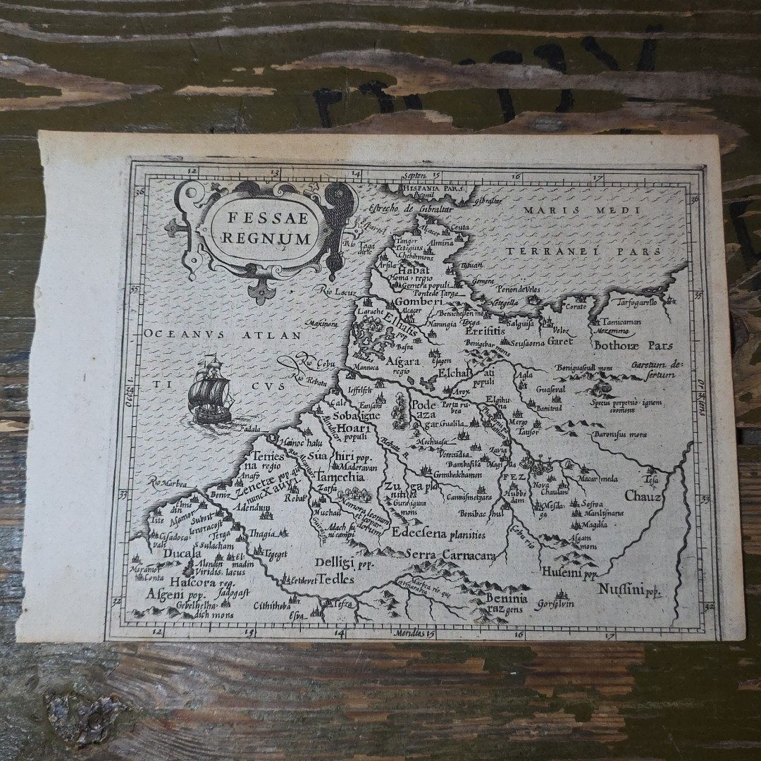 1607 MAP OF AFRICA FESSAE REGNUM engraving ANTIQUE Algeria Morocco Gibraltar