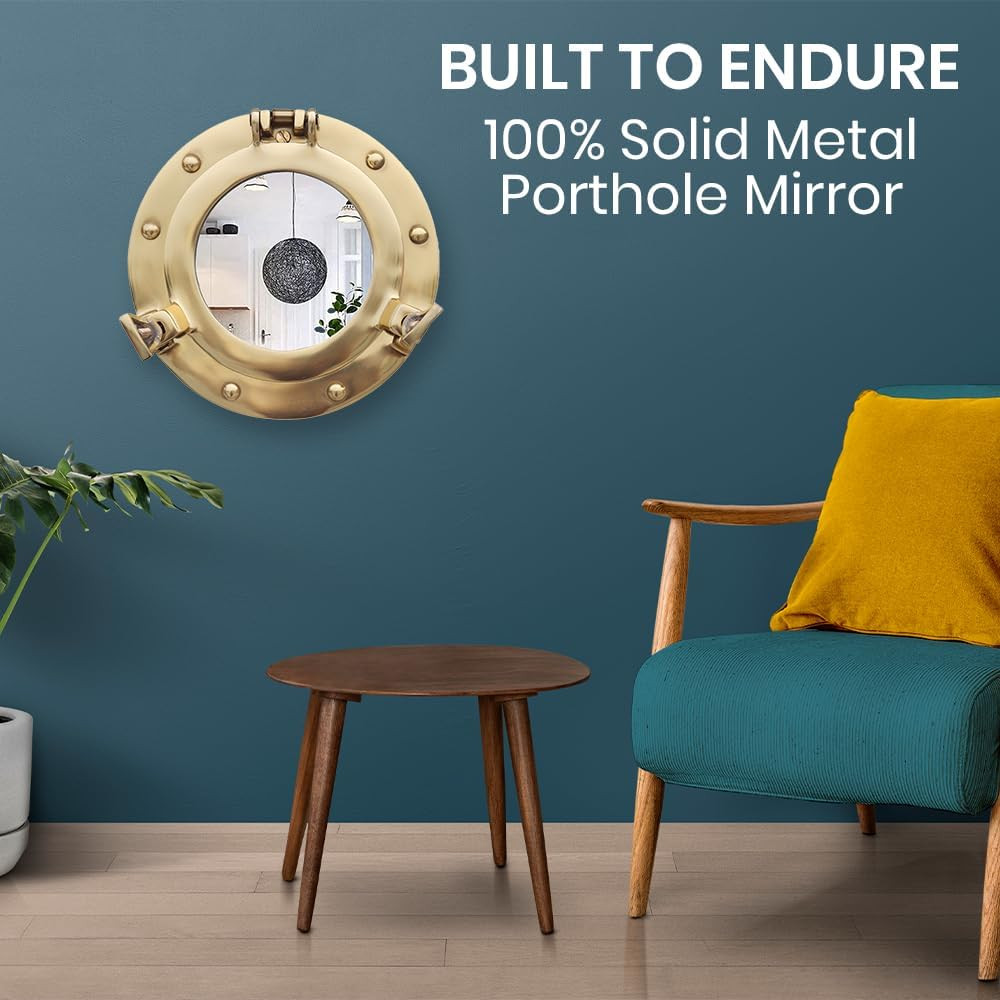 8″ Polished Brass Nautical Porthole Wall Mirror Pirate Ship Victorian Decor