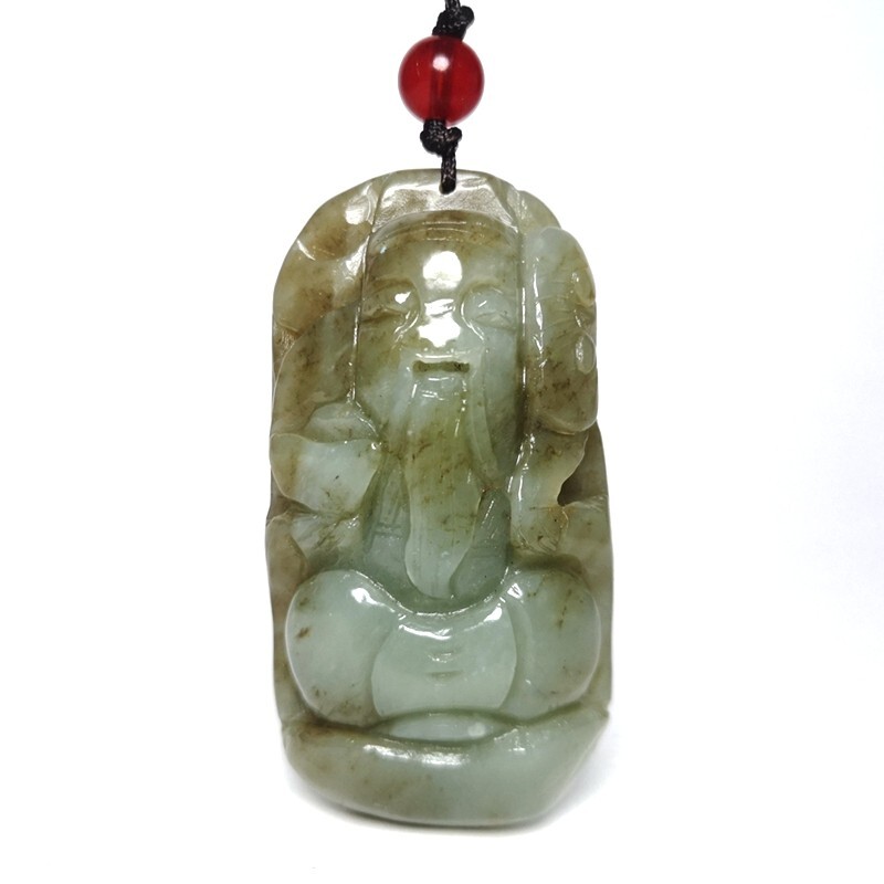 Old Chinese Hetian Jade Carving God of Wealth Statue Pendant Collection H 6.6 CM