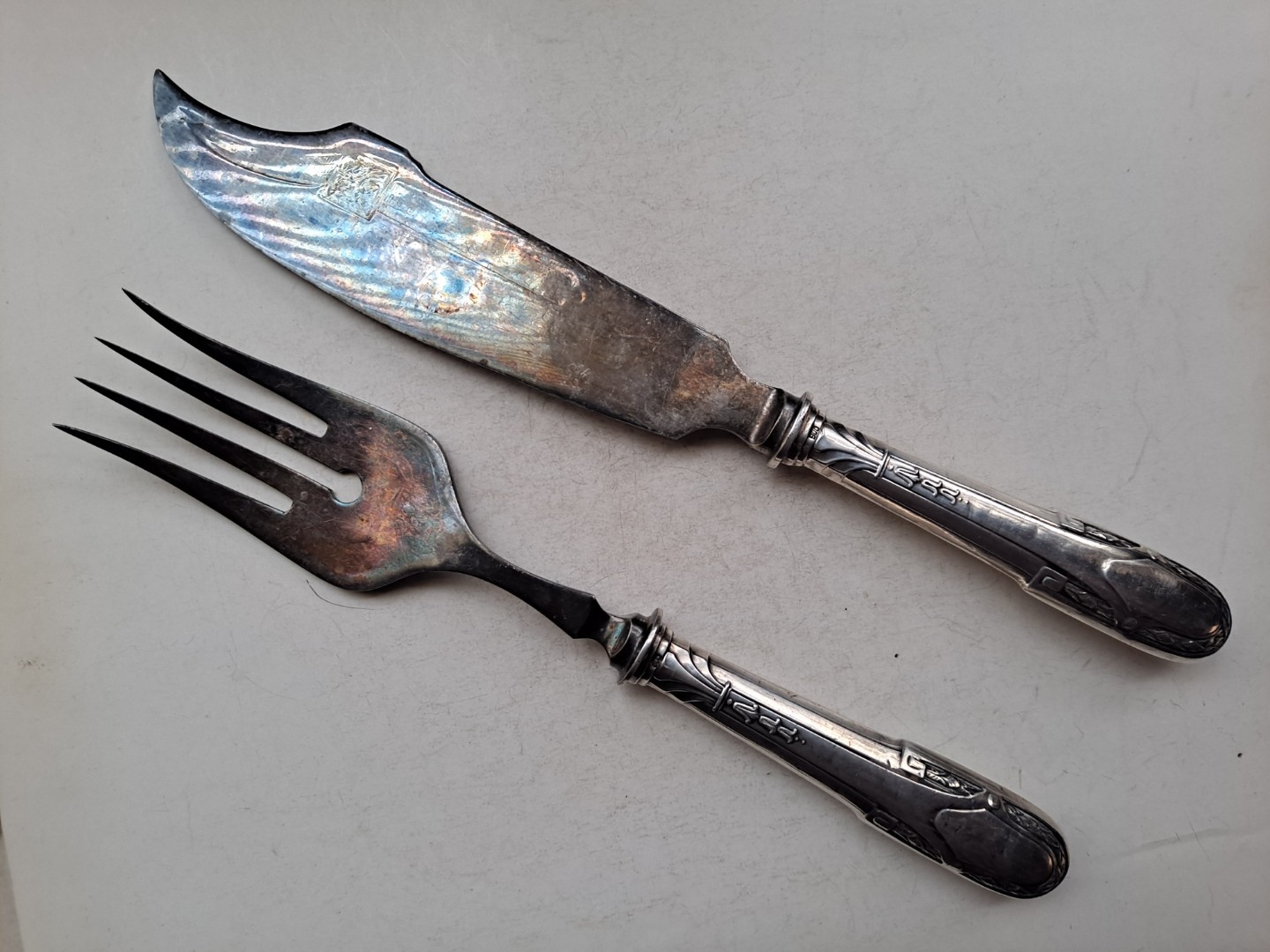 Antique Imperial Russian 84 900 Silver Fish Serving Set