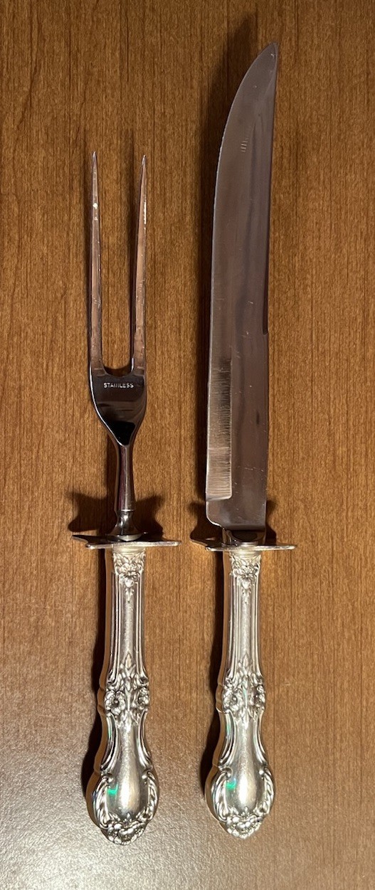 Vintage 2 Piece Fork & Knife Carving Set Sterling Silver Handles 160 Grams