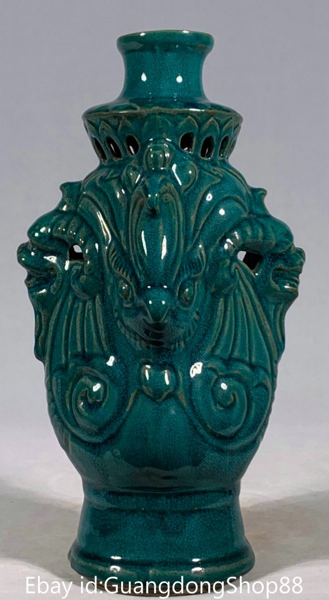 9.8″ Old Chinese Chai Kiln Porcelain Dynasty Palace Dragon Beast Bottle Vase