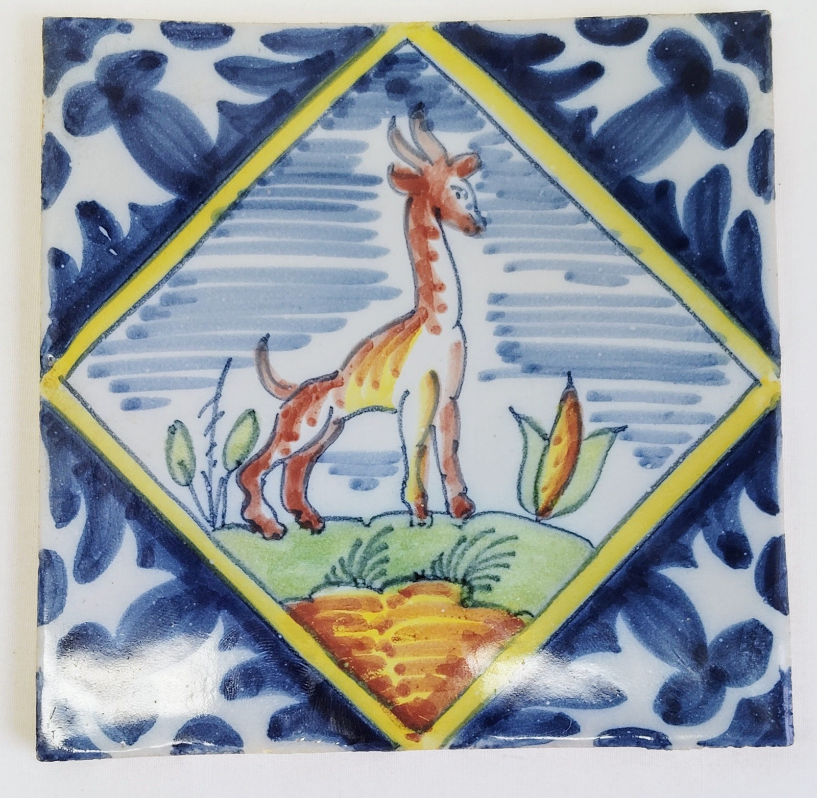 Antique Original Polychrome Makkum Tichelaar Tile Netherlands Thick Heavy NICE !