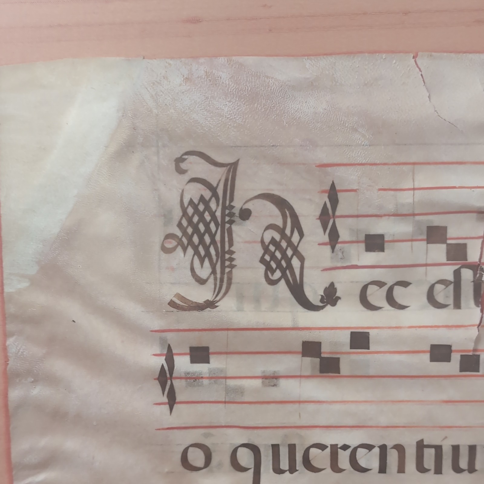 Circa 1600’s Framed Vellum Antiphonal Illuminated Manuscript- Double Sided