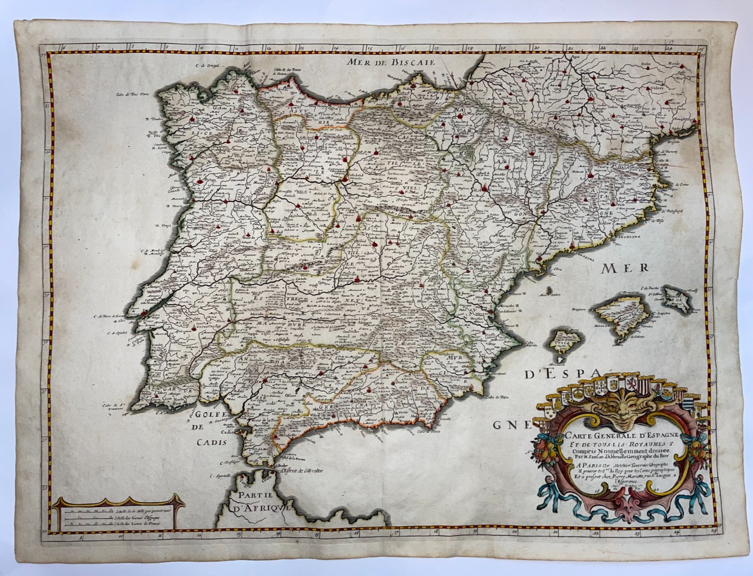 SPAIN PORTUGAL 1641 NICOLAS SANSON / TAVERNIER LARGE UNUSUAL ANTIQUE MAP