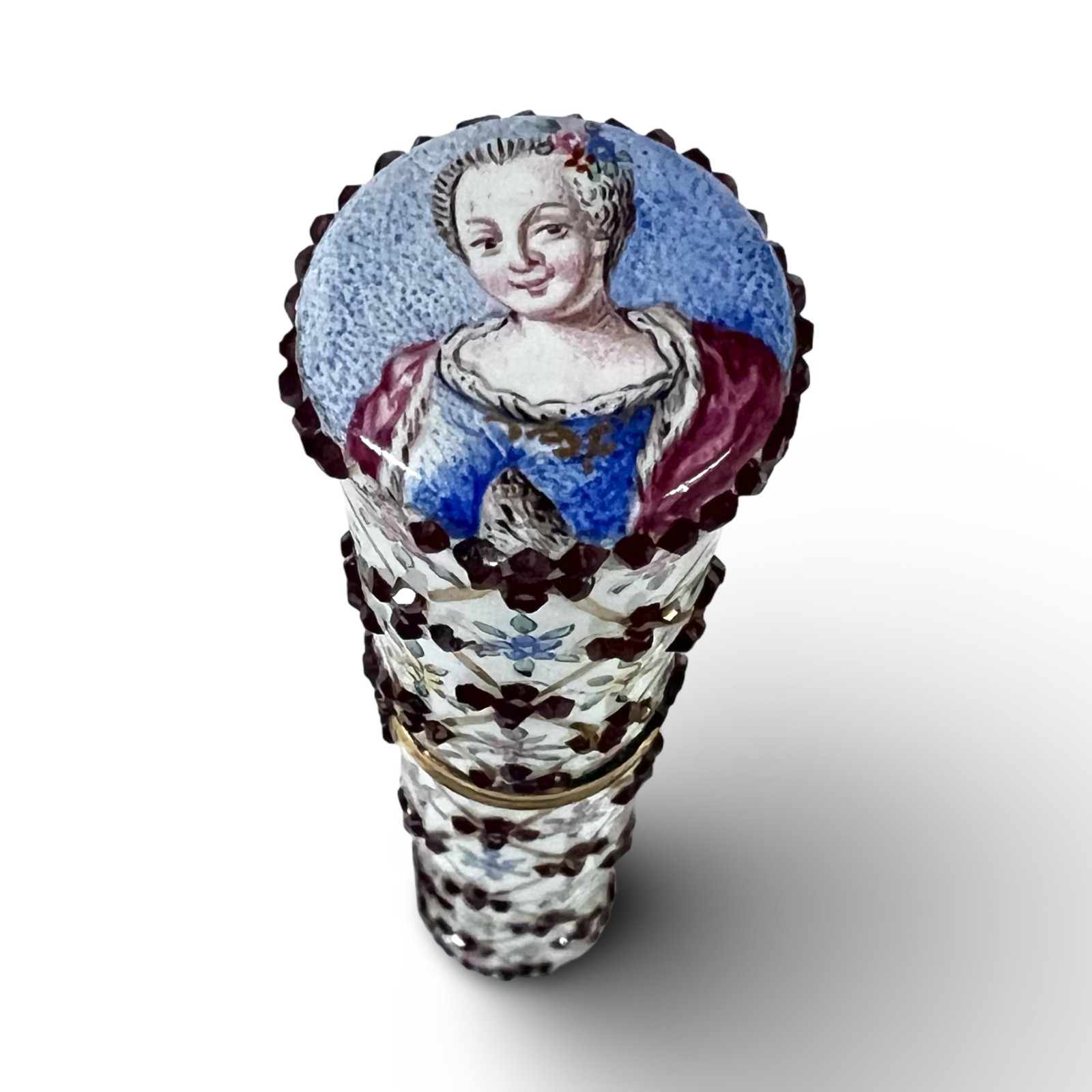 Hand painted Porcelain and Jeweled Etui Necessaire Needle Case 18-19th Century
