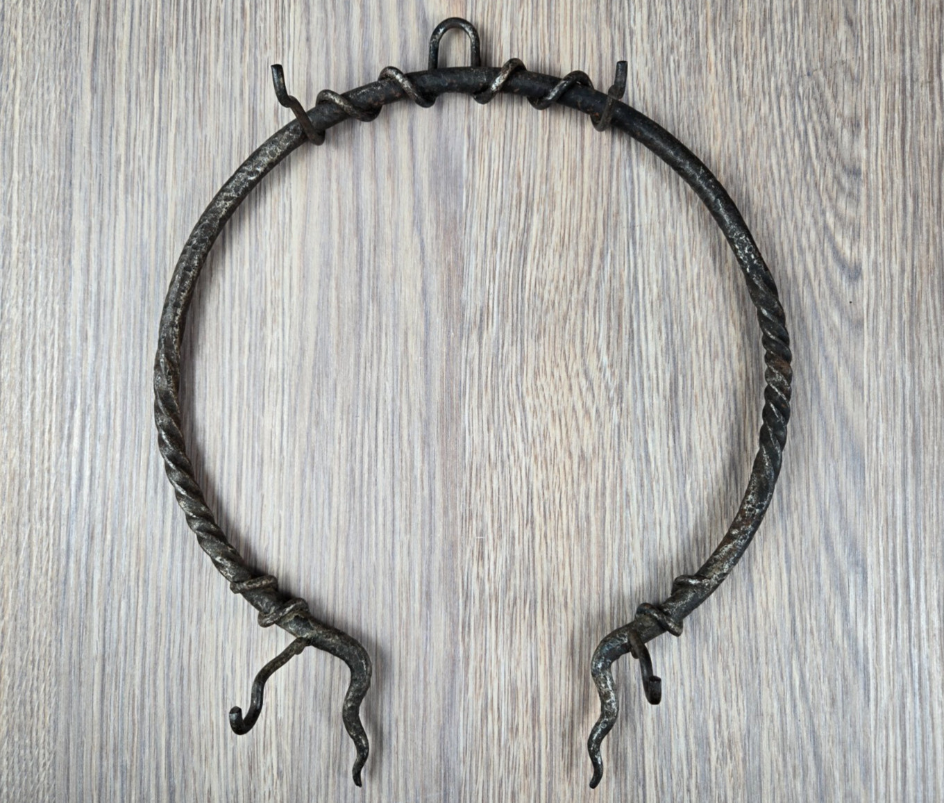 Antique gothic wrought iron “twist Snake” wall hook, rack; hand forged