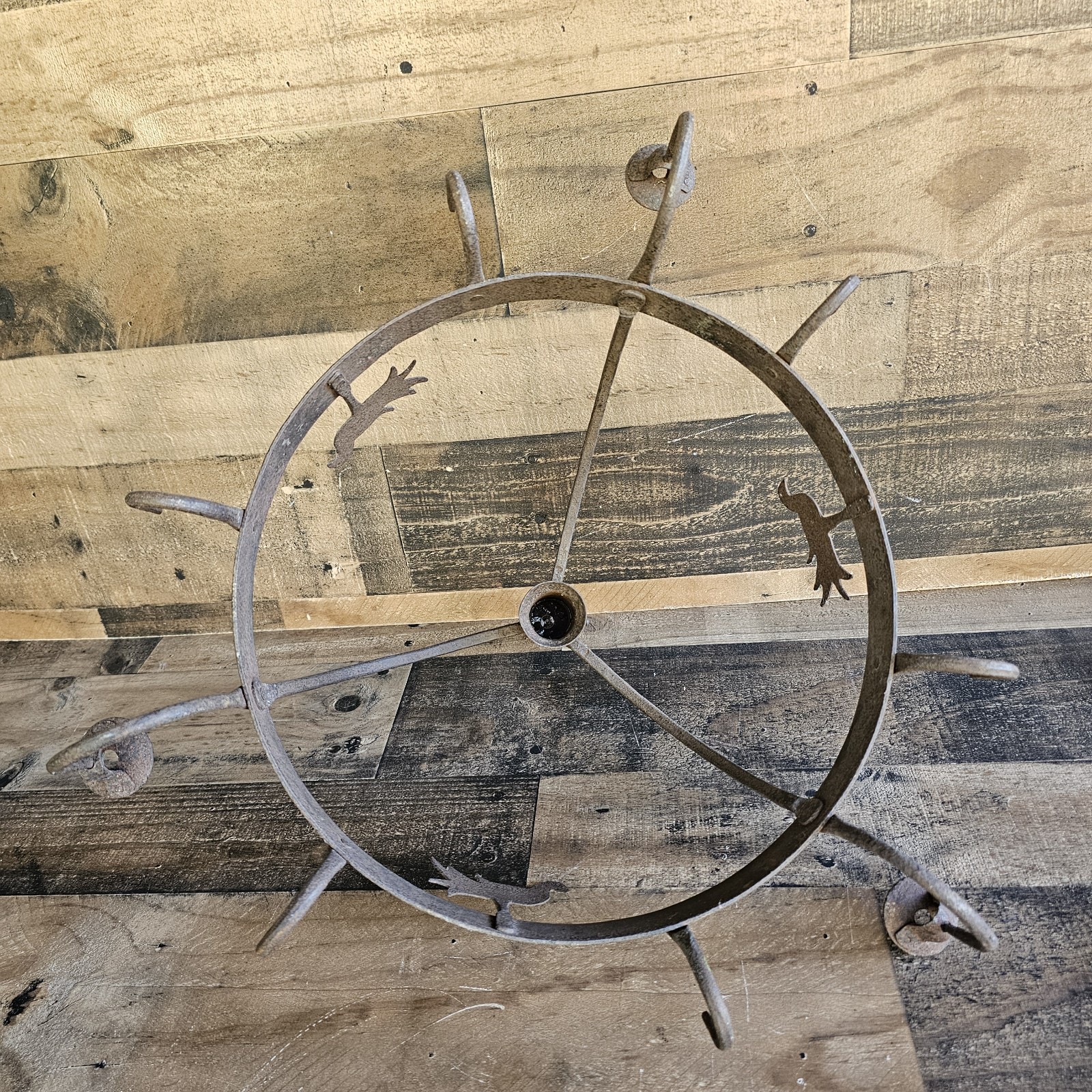 Primitive Wrought Iron Farmhouse Pot Rack Chandelier