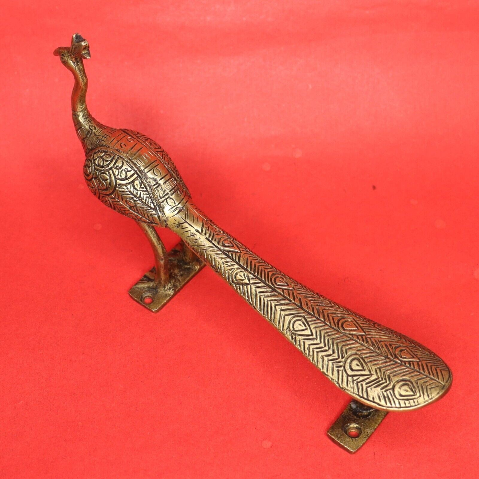 Peacock Shape Door Pull Handle Handmade Brass Vintage Style Wall Decor Figurine