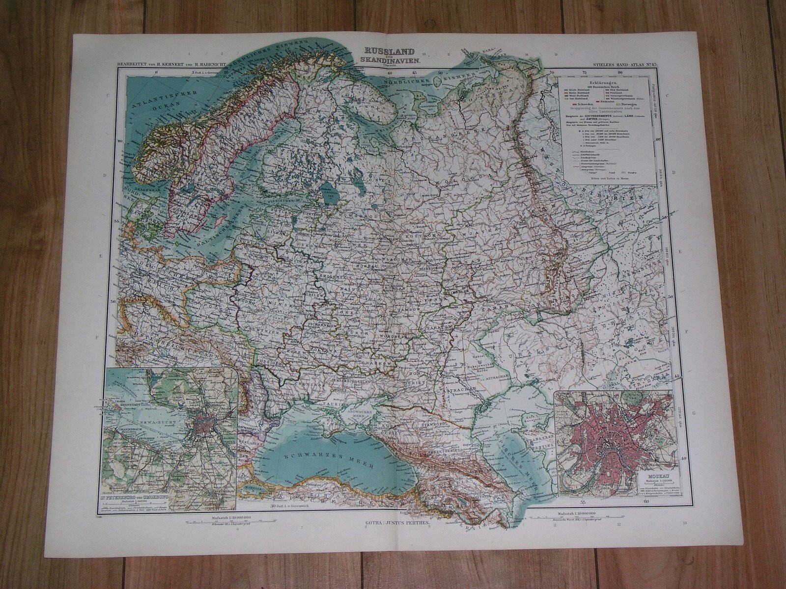 1910 ANTIQUE MAP RUSSIA EMPIRE POLAND UKRAINE LITHUANIA FINLAND BELARUS ESTONIA