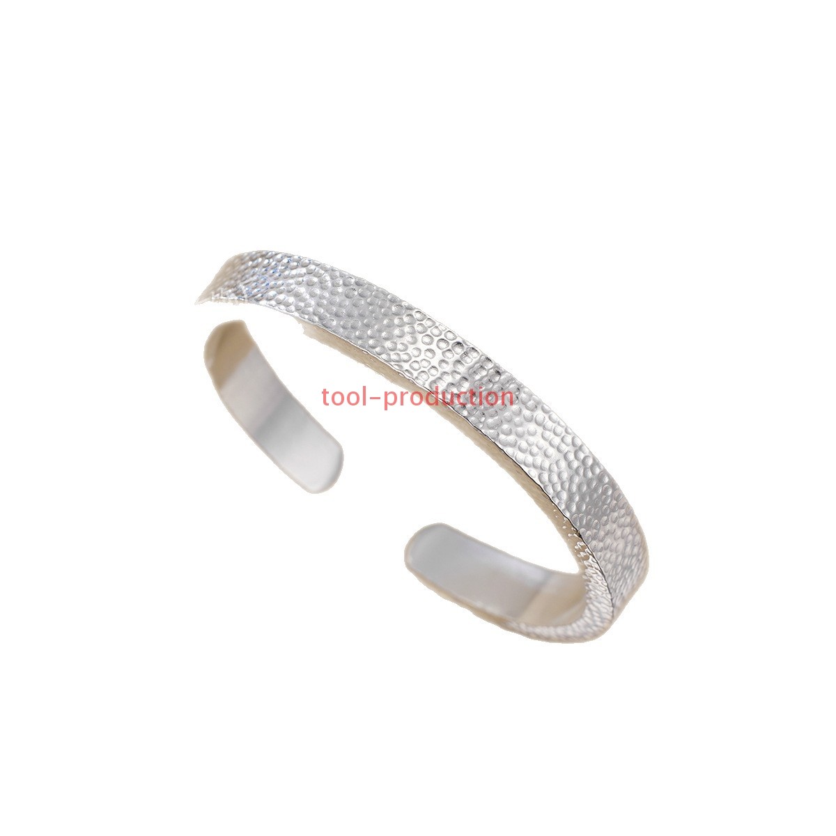 Hammered Texture Silver Plated Copper Handmade Open Cuff Bangle