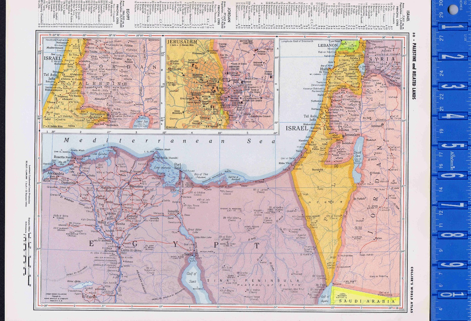 1953 PALESTINE, ISRAEL, JORDAN, EGYPT & EASTERN MEDITERRANEAN – 2-Sided Map