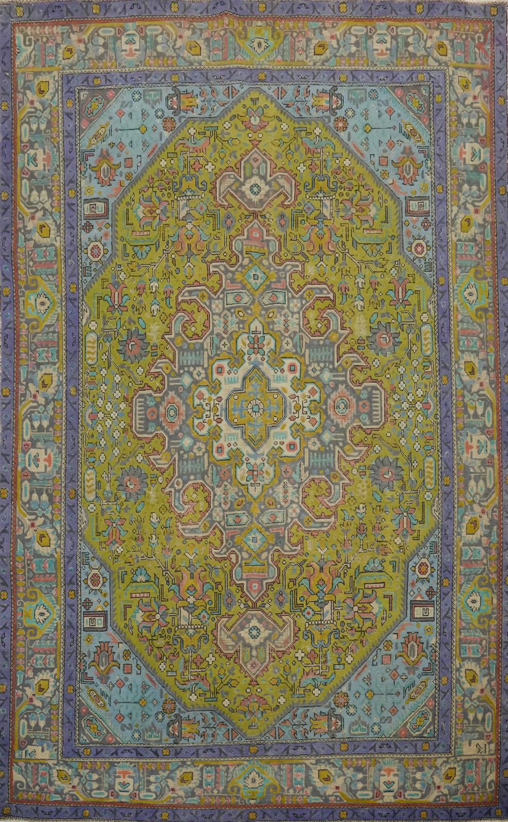 Pistachio Green Over-Dyed Hand-made Wool Traditional Living Room Area Rug 6×9