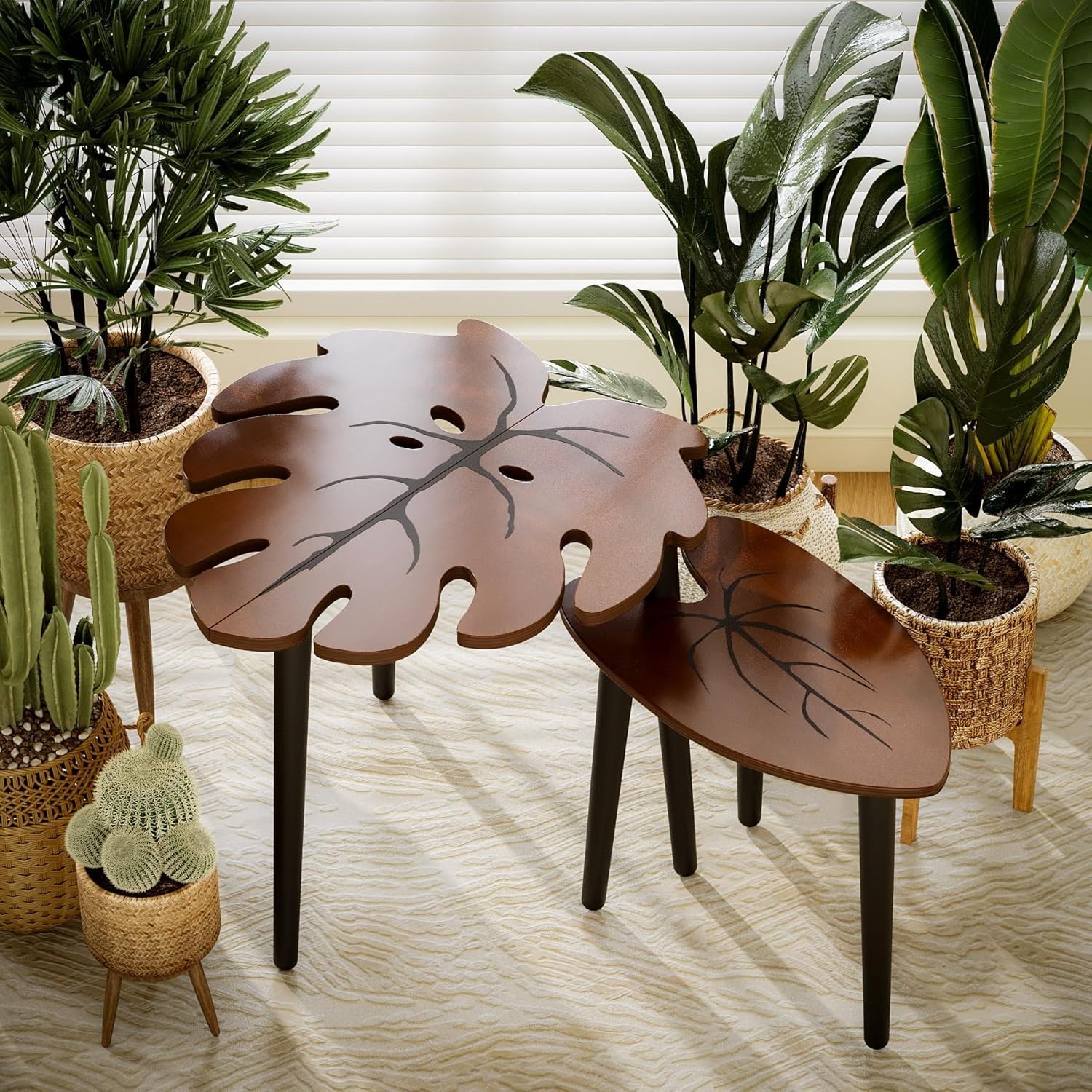 Elegant Monstera Leaf Nesting Tables Set of 2 for Modern Living Spaces