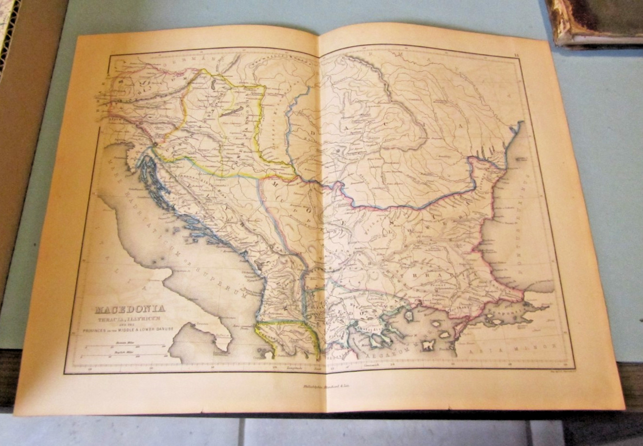 1857 Sherman Macedonia in AD 119 Map Antique Color Original Thracia Illyricum