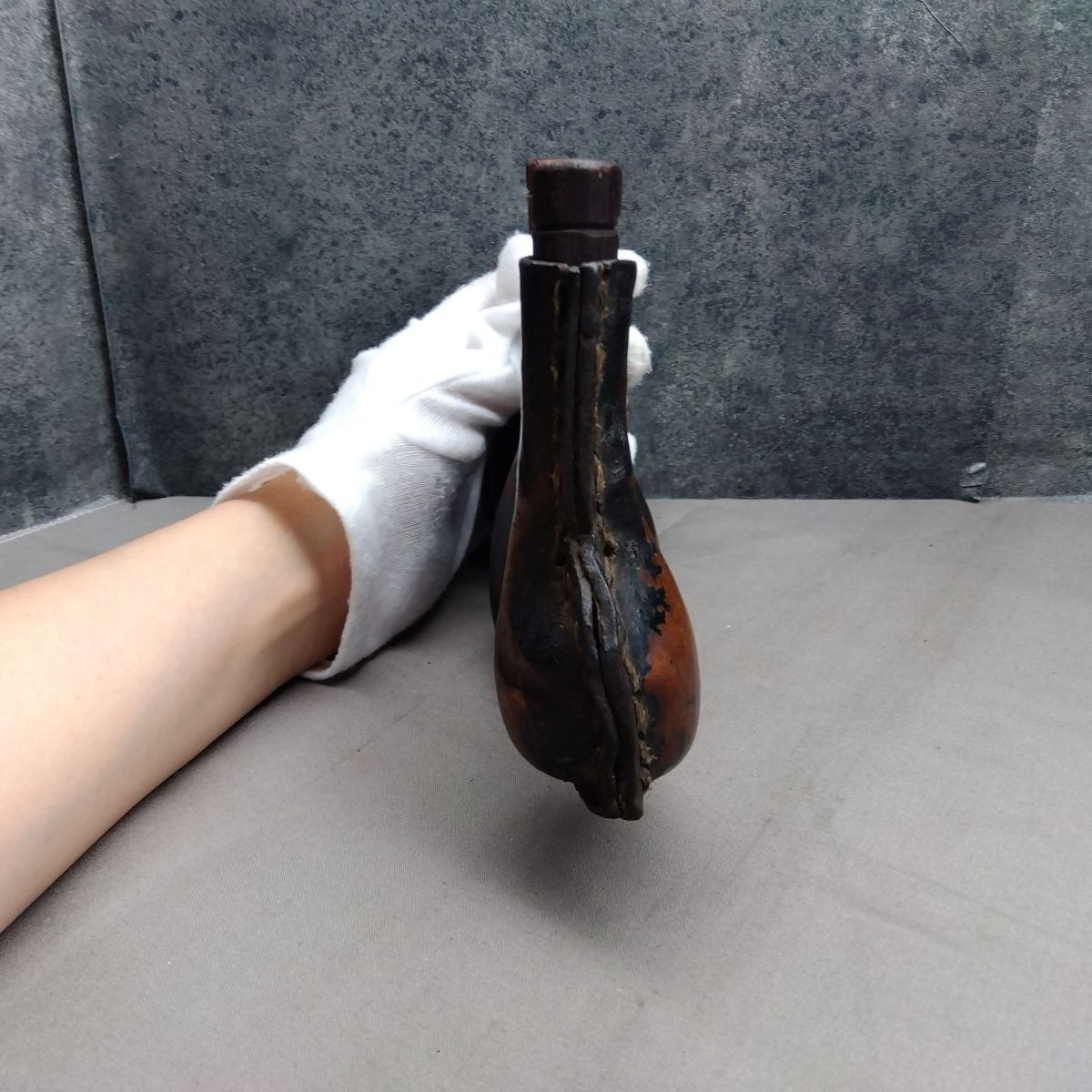 Japanese Portable Gunpowder Leather Triple Case KayakuIre Powder Flask W7.5inch