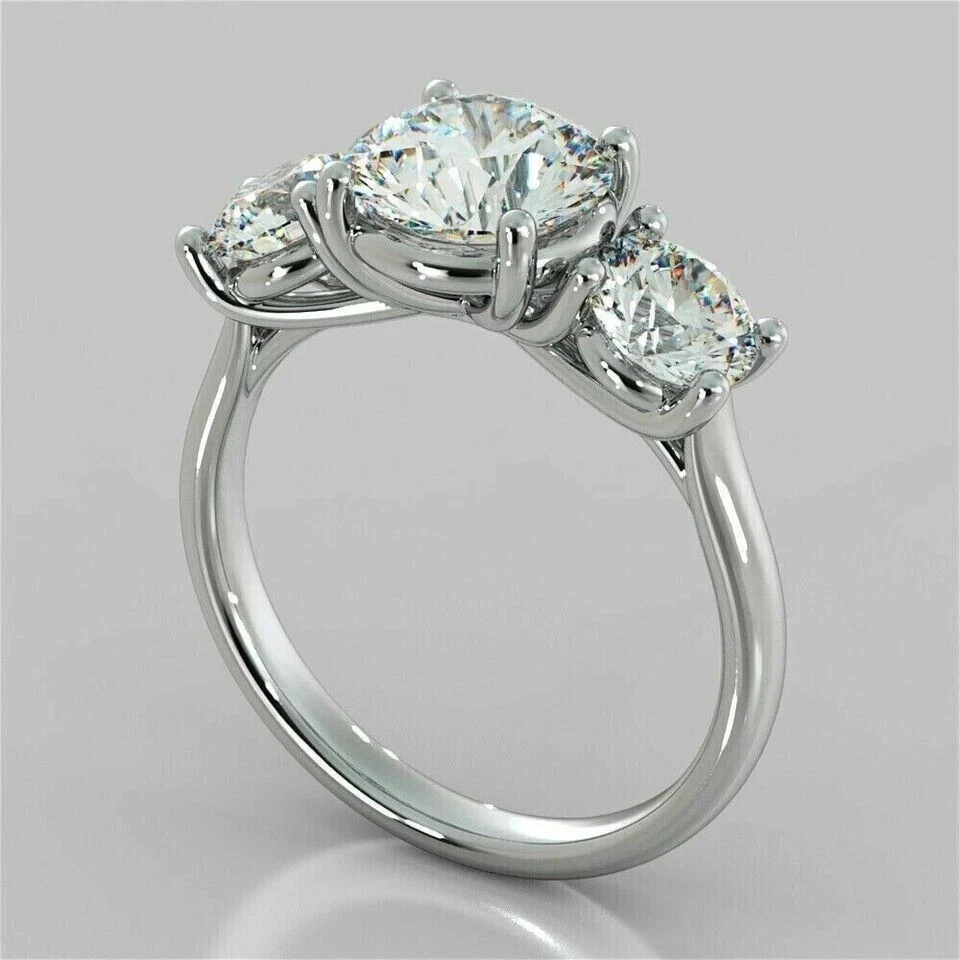 3Ct Round-Cut Lab Created Solitaire 3Stone Engagement Ring 14K White Gold Plated