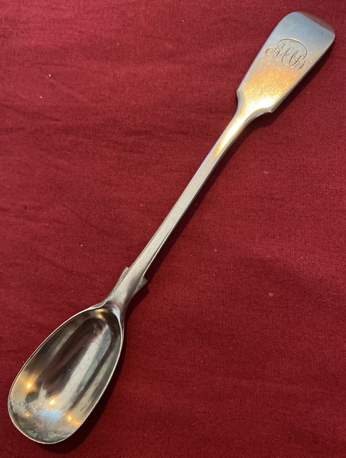 Long Antique Silver Plated Fiddleback Mustard Spoon By Henry Fielding c.1840’s