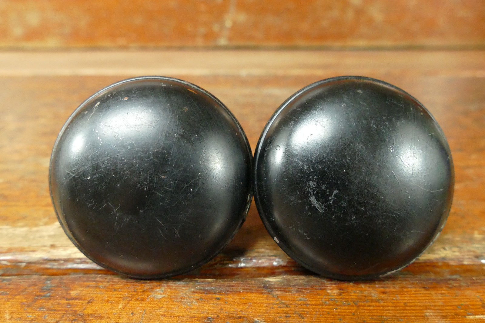 Vintage Antique Matched Pair Simple Plain Round Doorknobs Metal 2 1/8”