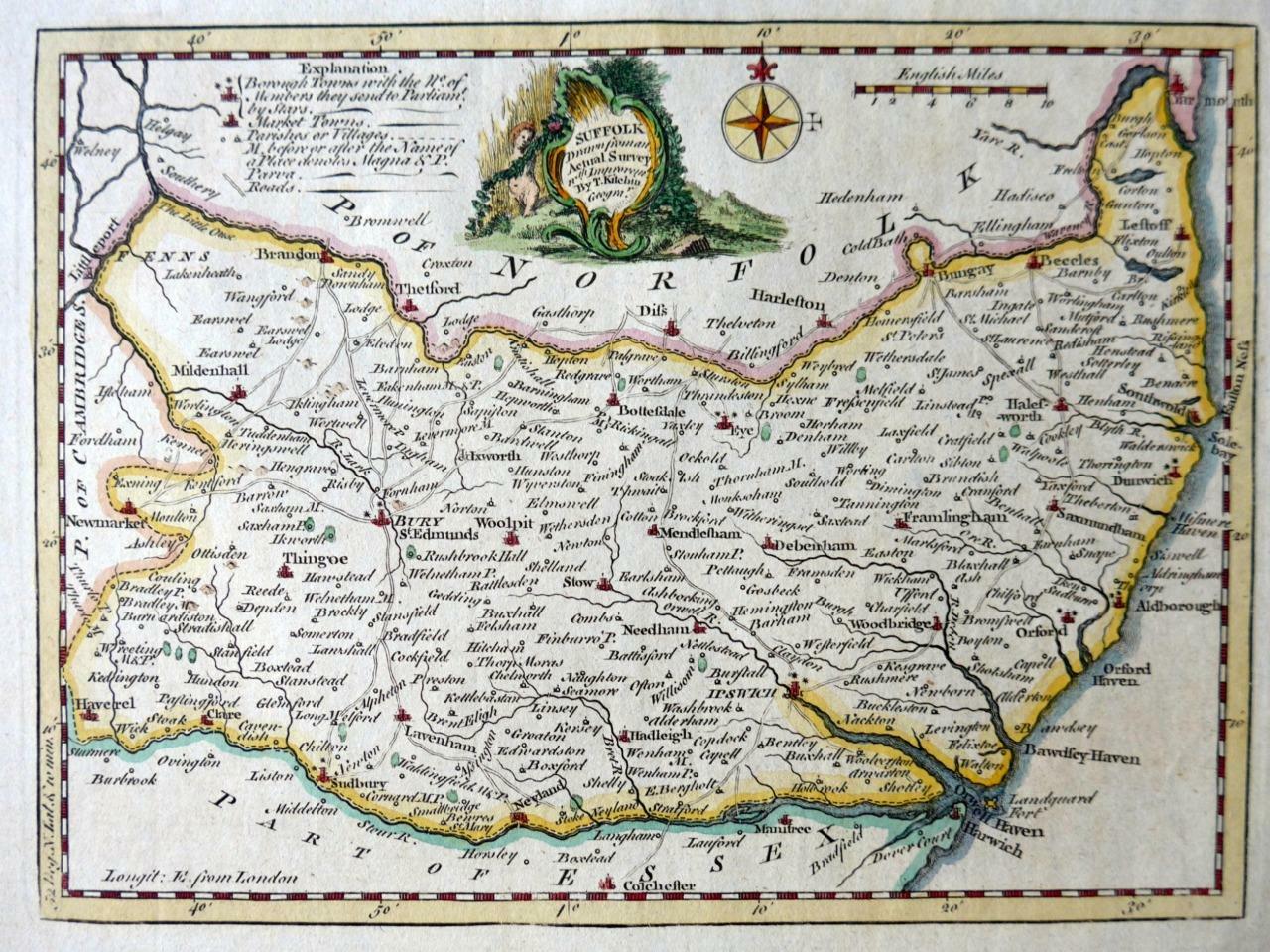 SUFFOLK IPSWICH BY THOMAS KITCHIN c1770 GENUINE ANTIQUE ENGRAVED MAP