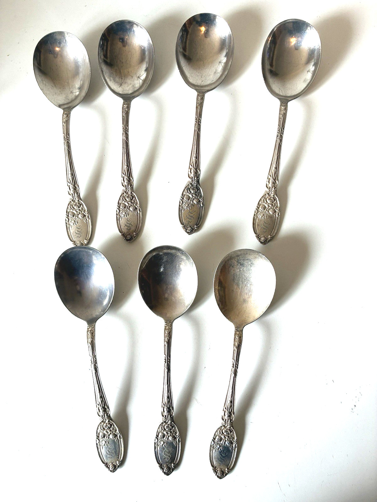Alvin Brides Bouquet Silverplate Soup Spoons Vtg 1908 Silverware Flatware 7pcs