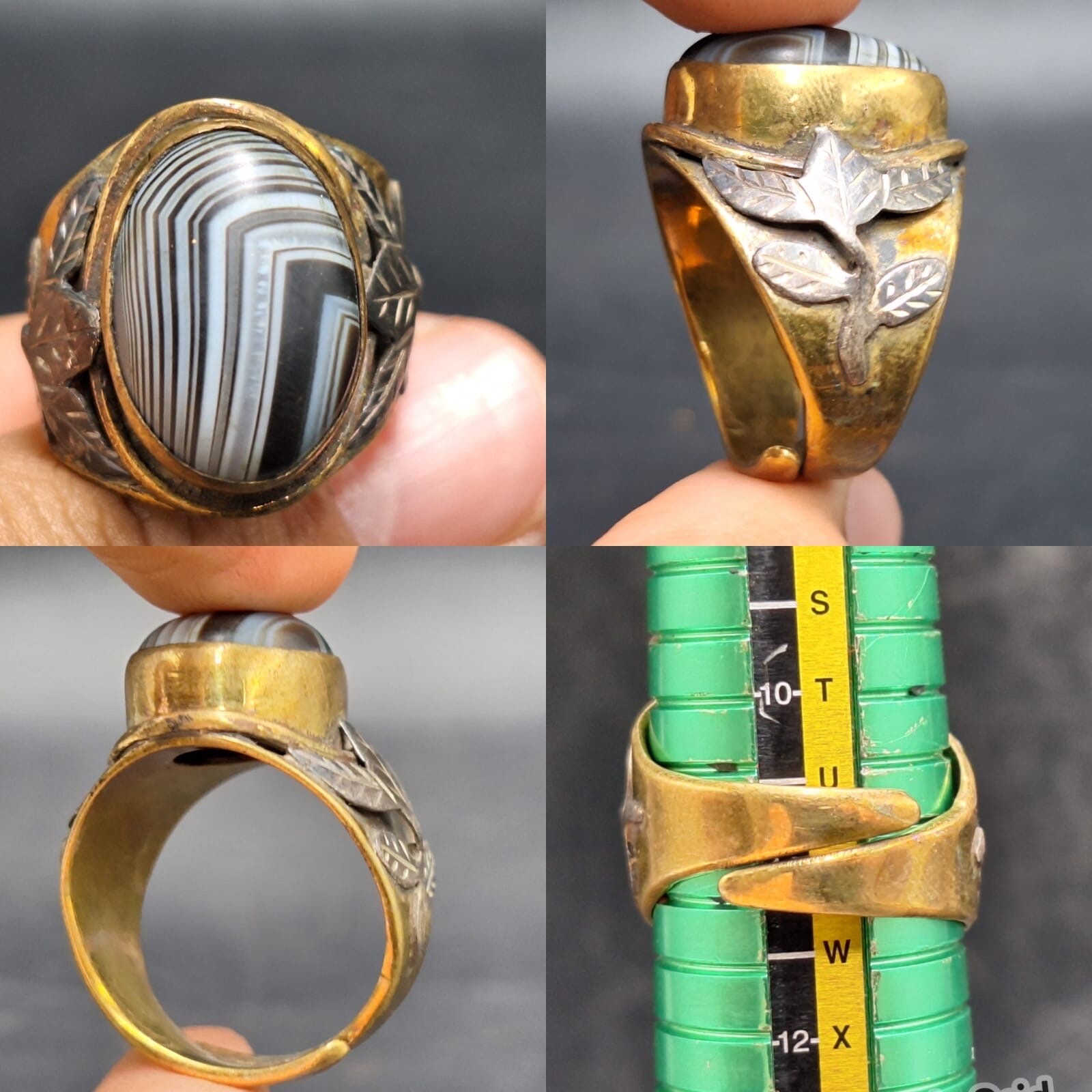 Old afghan sulaimany agate stone silver brass beautiful ring