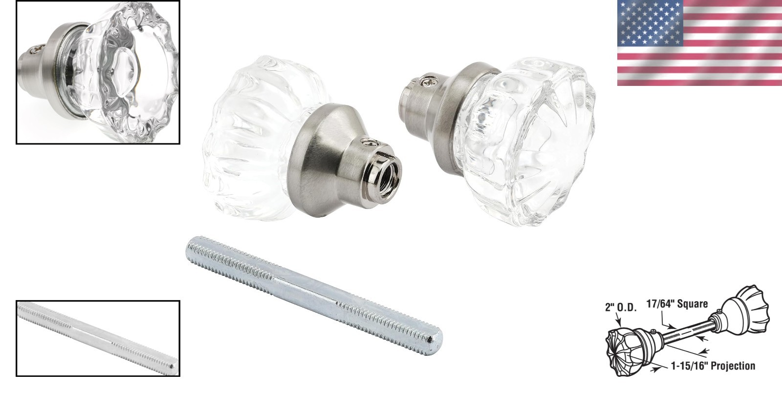 Glass Door Knobs Fluted Satin Nickel Lock Replacement Vintage Interior Doors