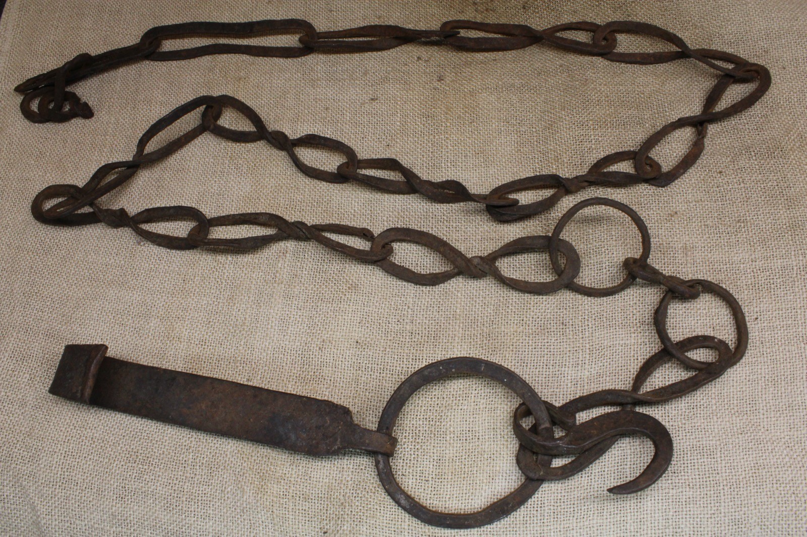 Old Hand Forged Chain Trammel Hearth Flat Links Early 1800s Fireplace Pot Hook