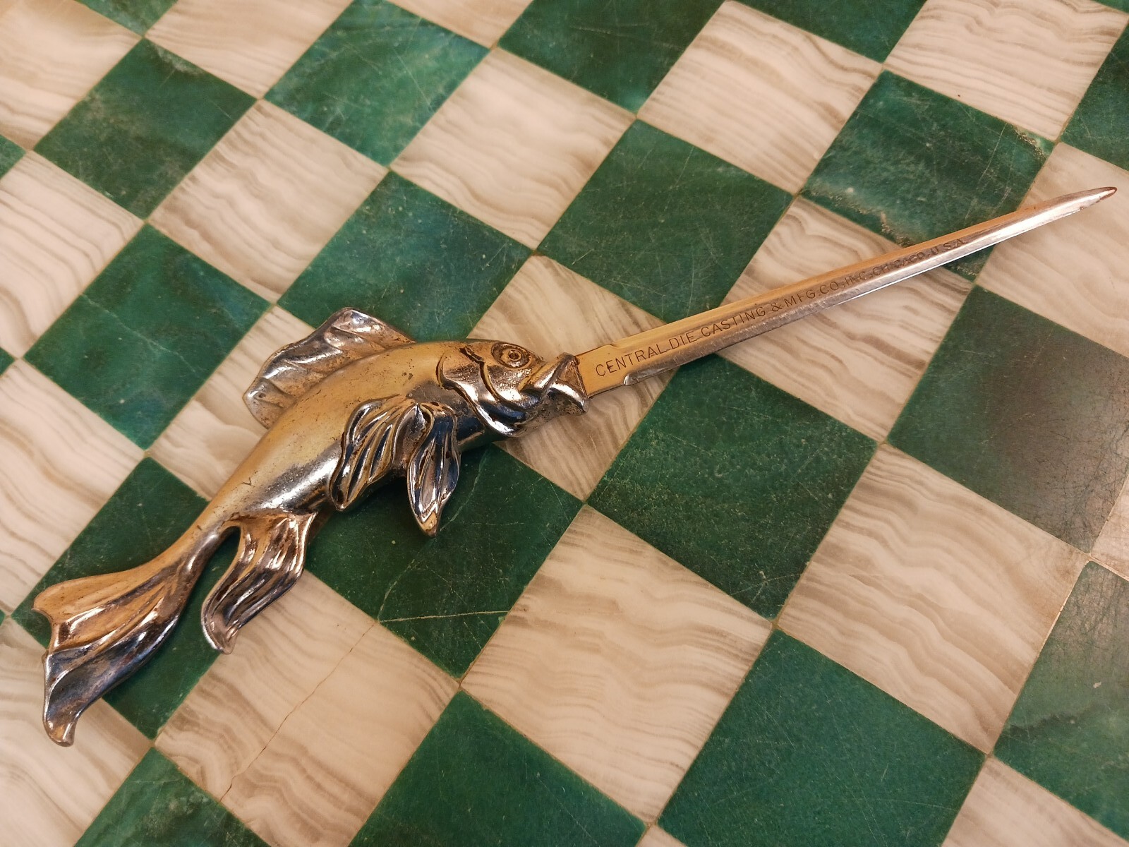 Antique Vintage Letter Opener Central Die Casting & MFG CO. INC Fish Handle Rare