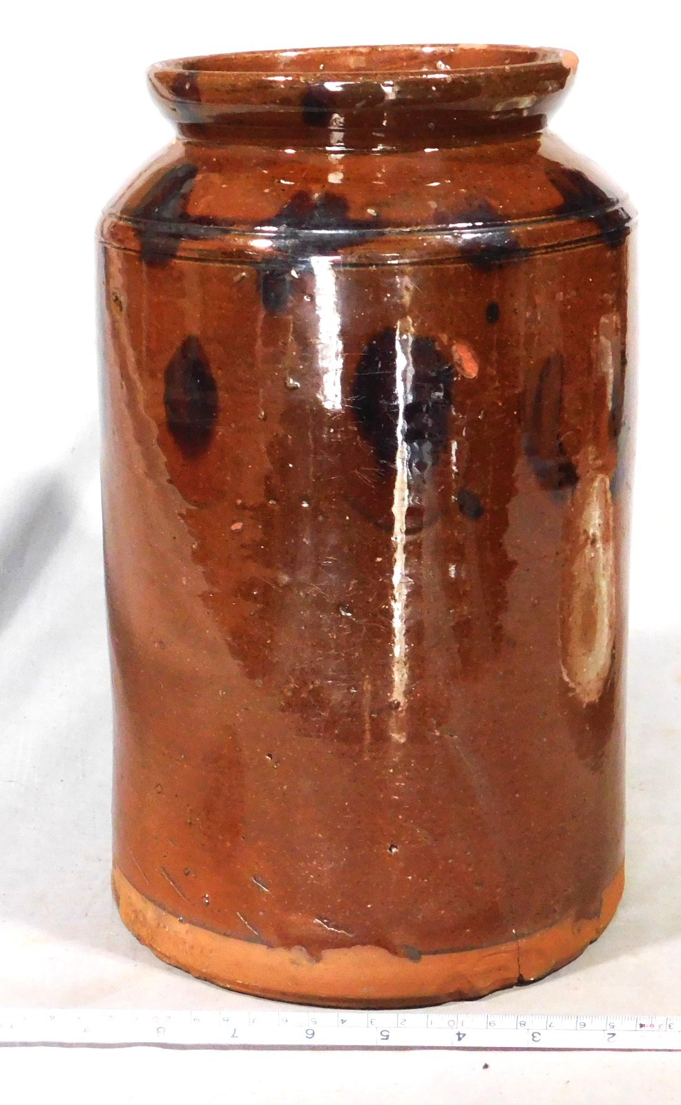 Antique Redware Vase Urn Manganese Decorated New England Pottery c1820 13in
