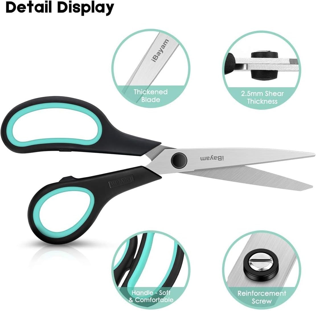 3-Pack 8″ Heavy Duty Scissors with Ultra Sharp Blades and Comfort Grip Ha