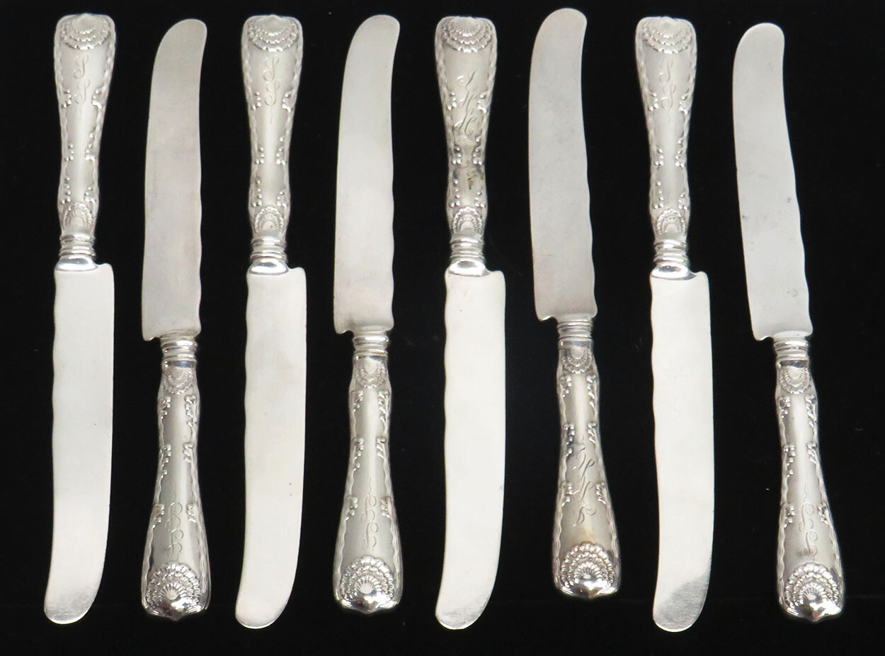 TIFFANY & CO WAVE EDGE FULL STERLING SILVER (8) 7 3/8″ BREAKFAST TEA KNIVES