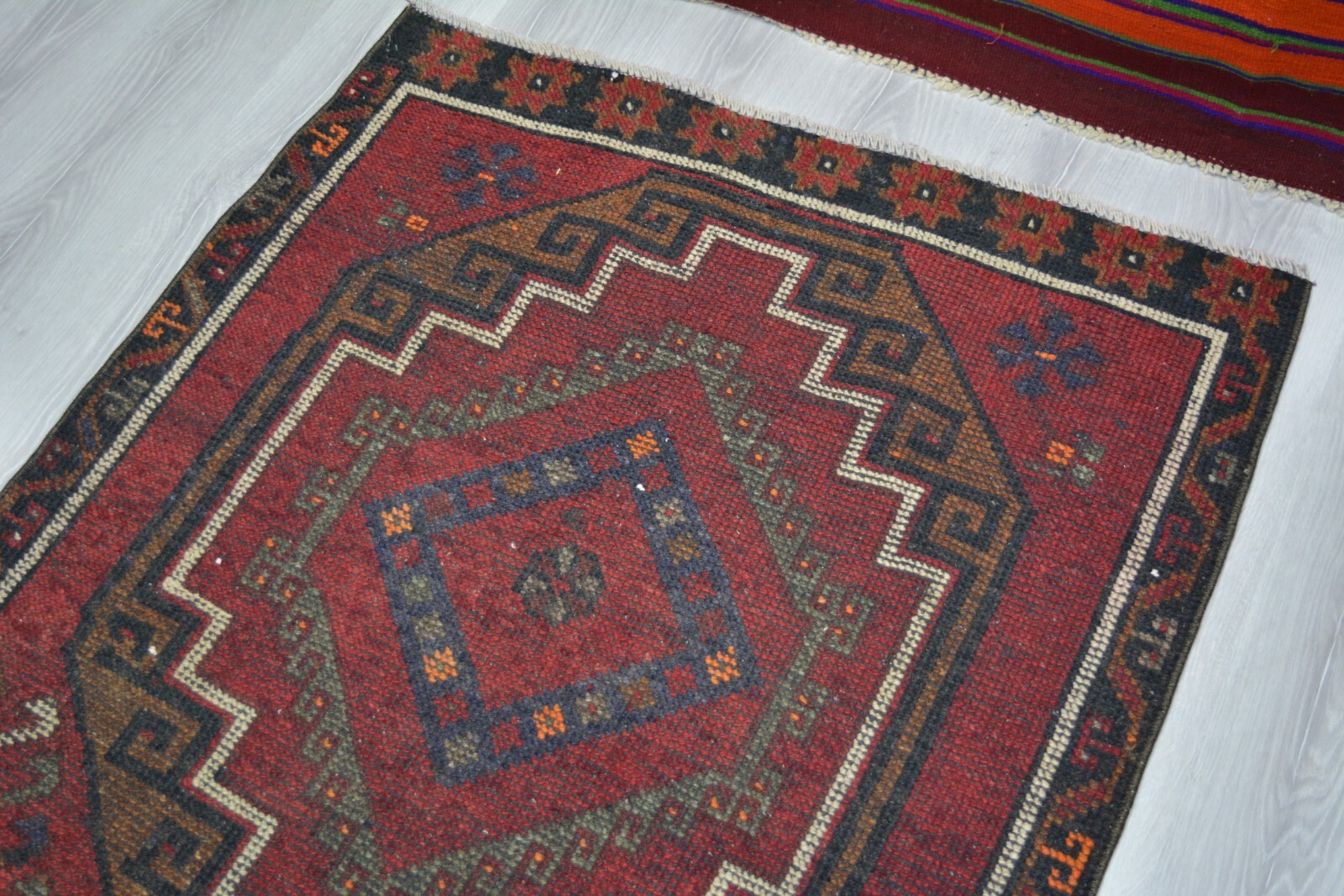 Antique Red Handmade Runner, 3.3×9.9ft, Red Vintage Hallway Rug, Entryway Rug,