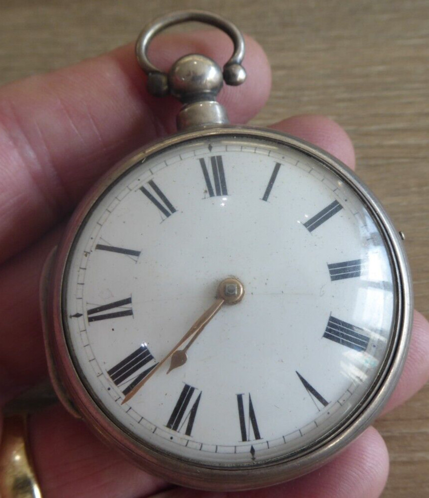 WHISSONSETT MAKER E.HOY SILVER FUSEE VERGE PAIR CASED POCKET WATCH DATE c1830