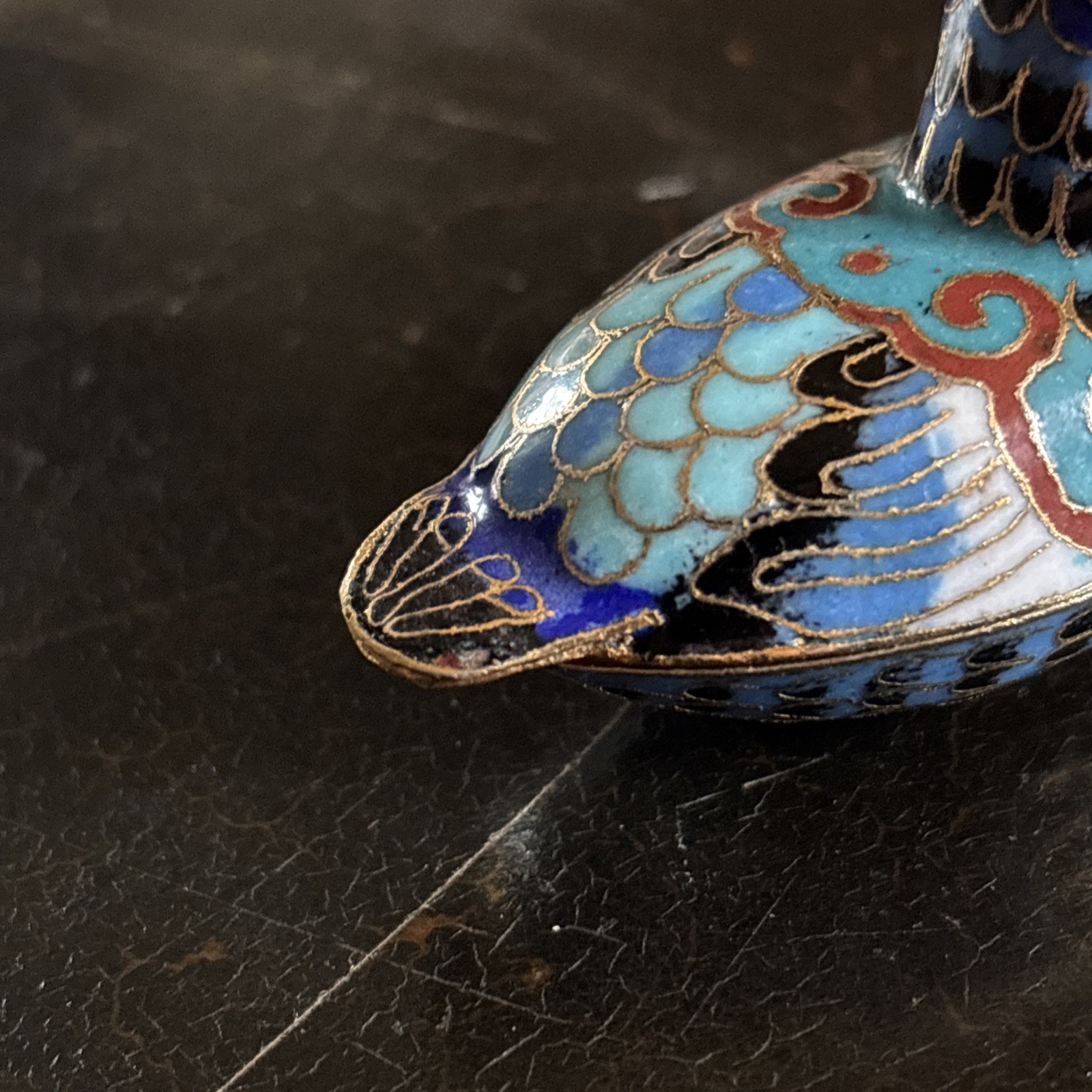 Chinese Cloisonne Blue Red And Gold Coloured Bird Trinket – Collectible Vintage