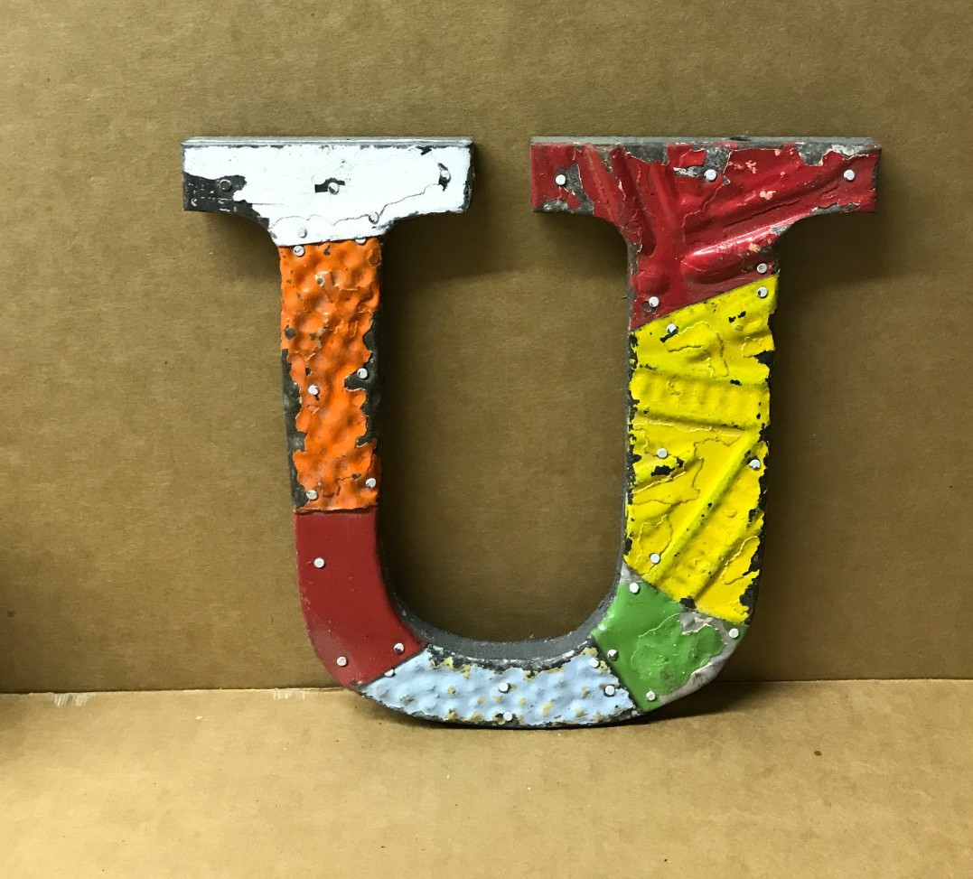 Decorative Salvaged Tin Ceiling 8″ Patchwork Mix Color Letter U Metal 171-26B