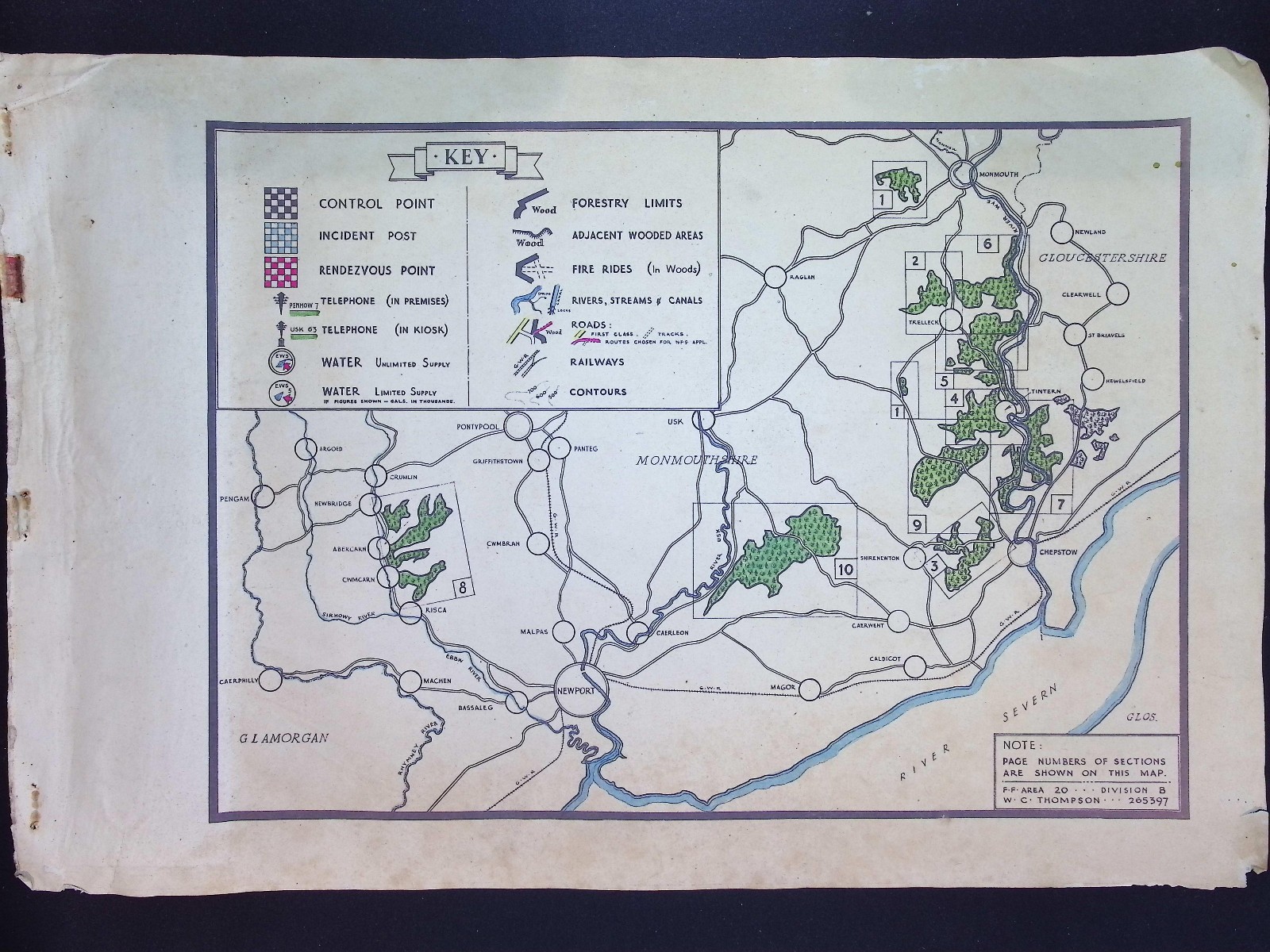 Original WWII National Fire Service Forestry Map – Index / Key Page (Area 20-B)