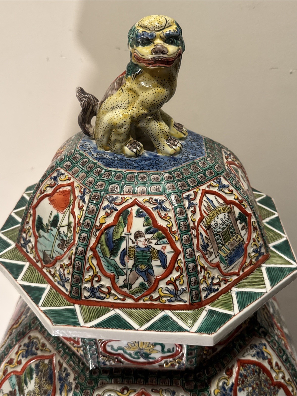 Chinese Antique Octagonal Warrior Baluster Vase. 37″/18″