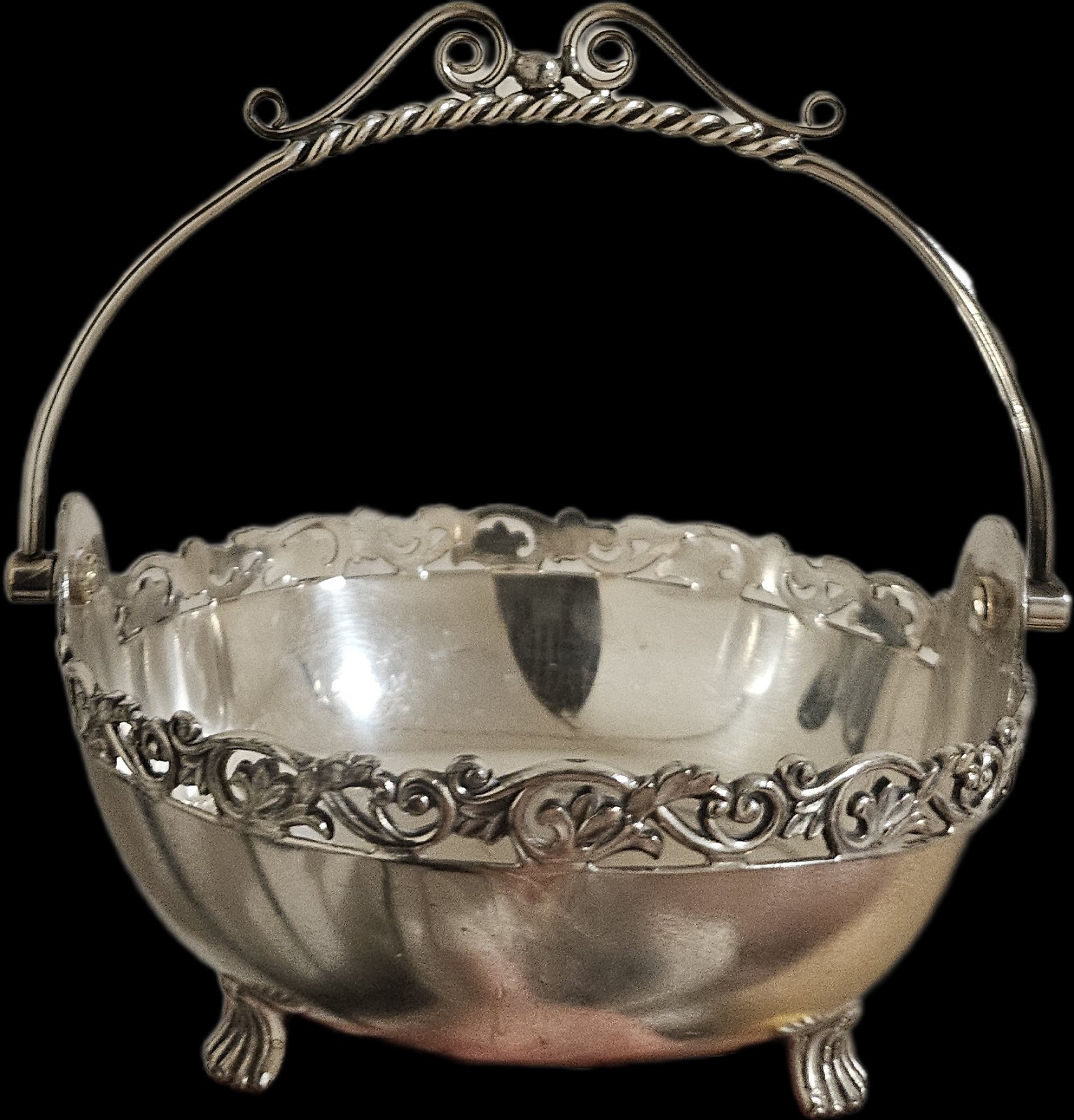 Antique Victorian Wilcox Quadruple Silver Plate Filigree Bonbon Basket Gilt