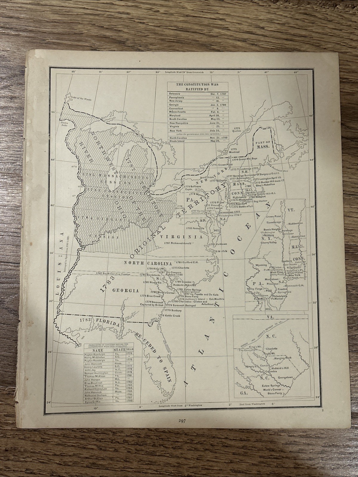 Antique 1886 Map Of Original United States Territory (1783) 14”x11”