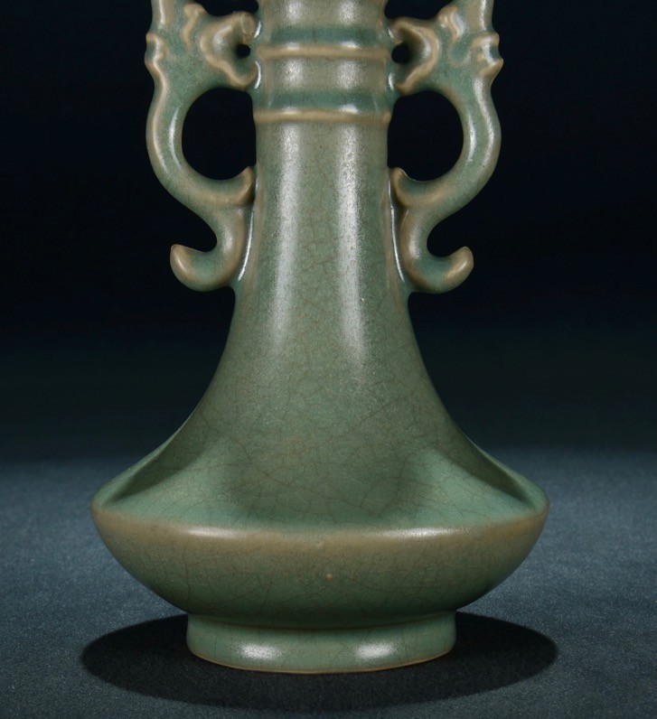 9″Old Song Dynasty Ru Kiln porcelain gilt dragon ear Zun Cup Bottle Pot Vase