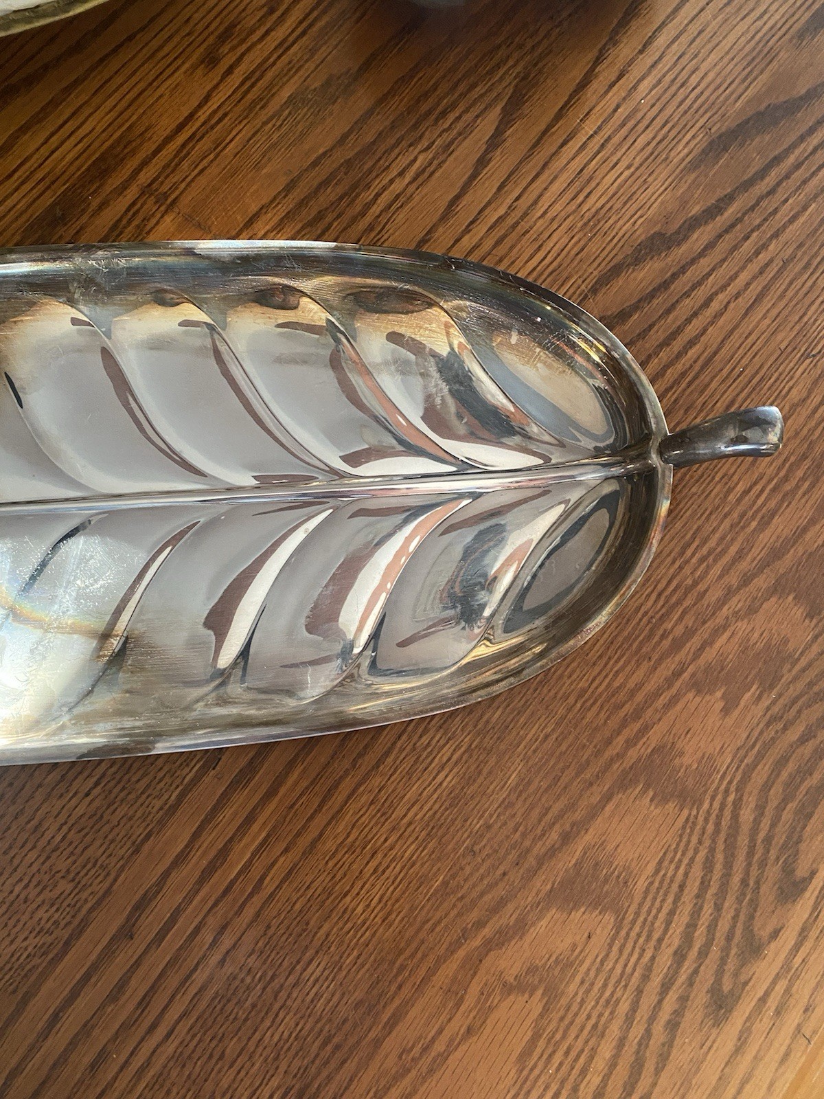 International Silver Company Large Tray Dish 17.75″ x 7.5″ Silver Plate leaf